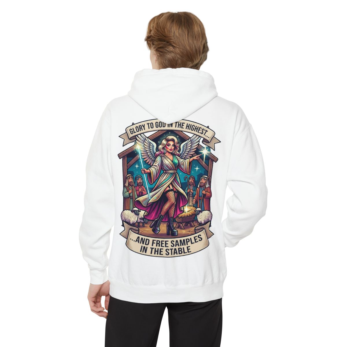 Color: White | Glory to God Samples In The Stable Garment-Dyed Hoodie