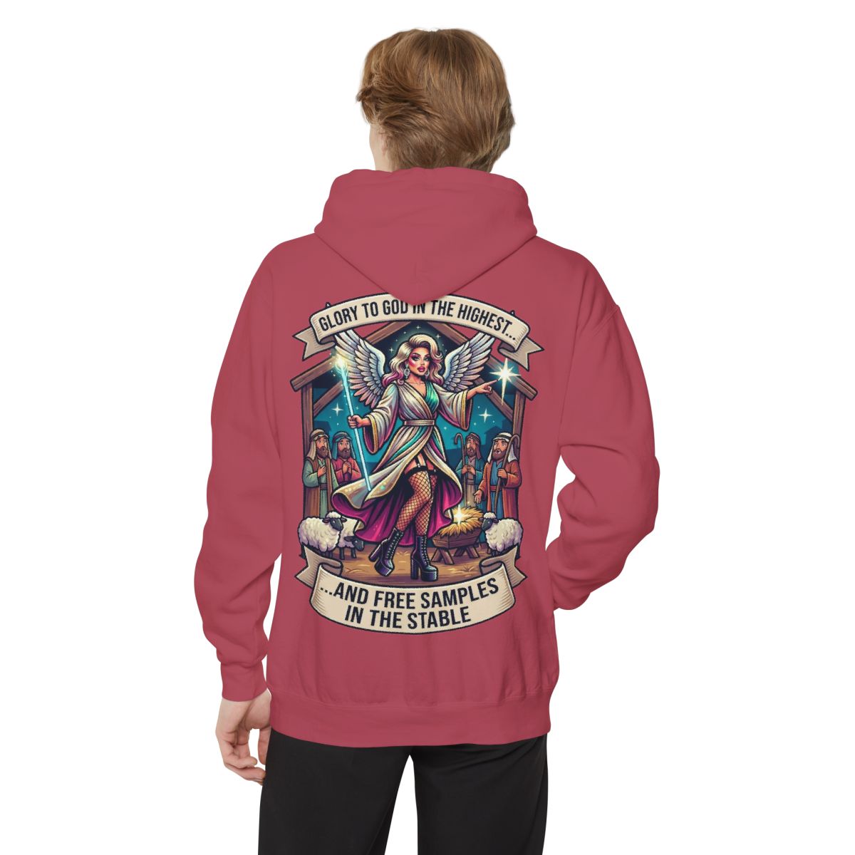 Color: Crimson | Glory to God Samples In The Stable Garment-Dyed Hoodie
