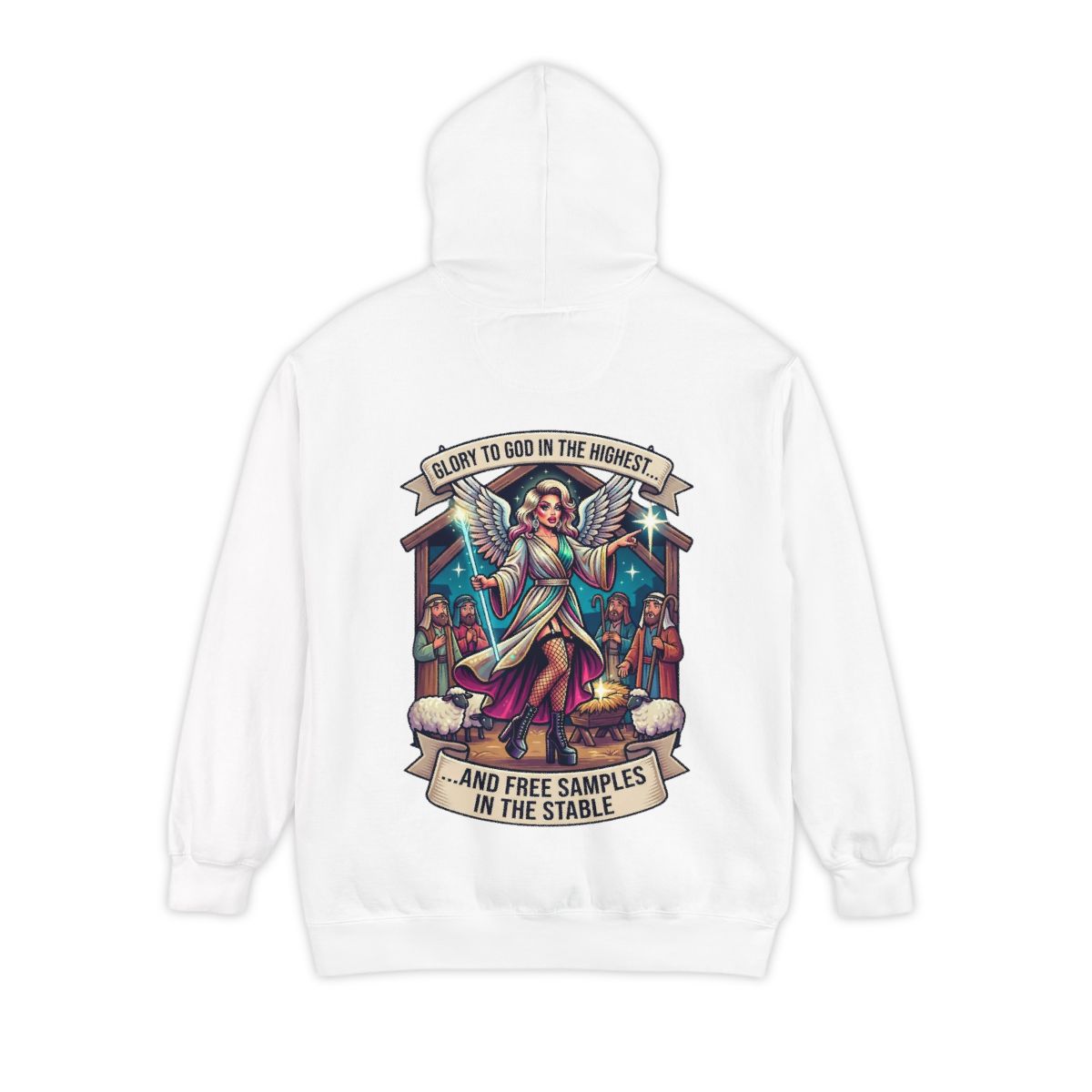 Color: White | Glory to God Samples In The Stable Garment-Dyed Hoodie