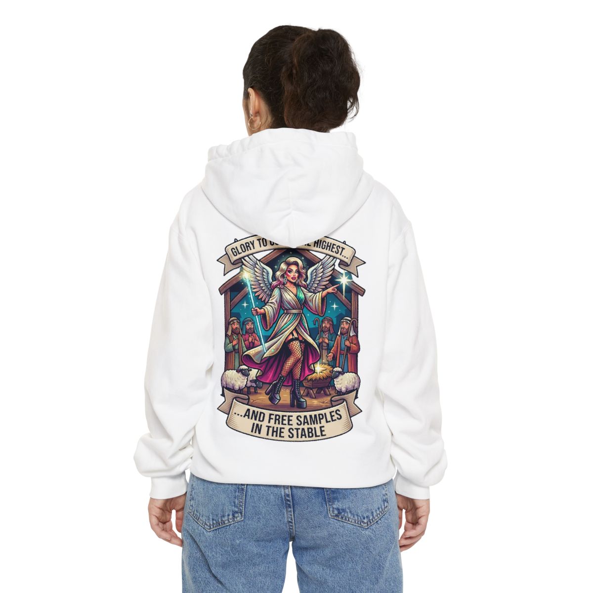 Color: White | Glory to God Samples In The Stable Garment-Dyed Hoodie