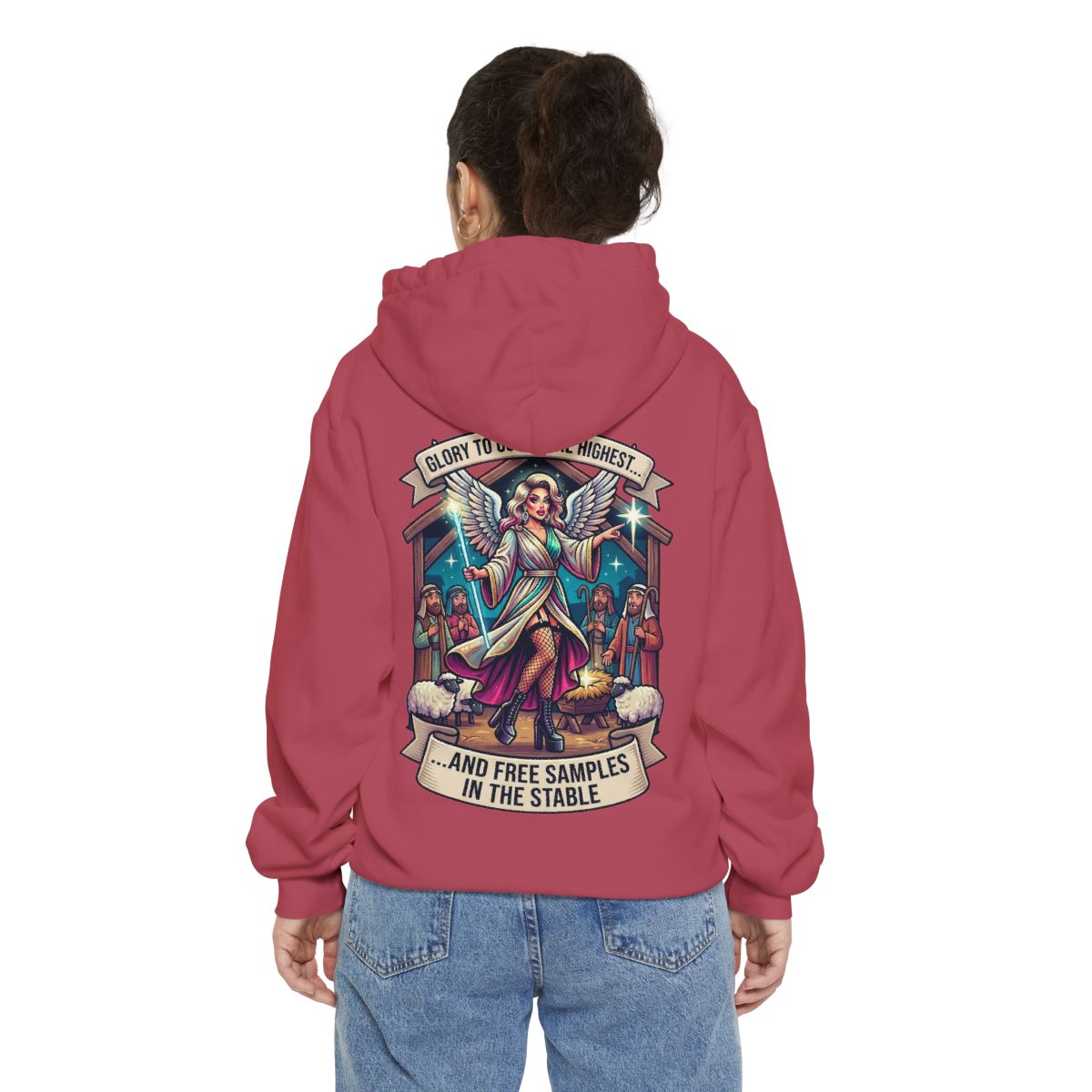Color: Crimson | Glory to God Samples In The Stable Garment-Dyed Hoodie