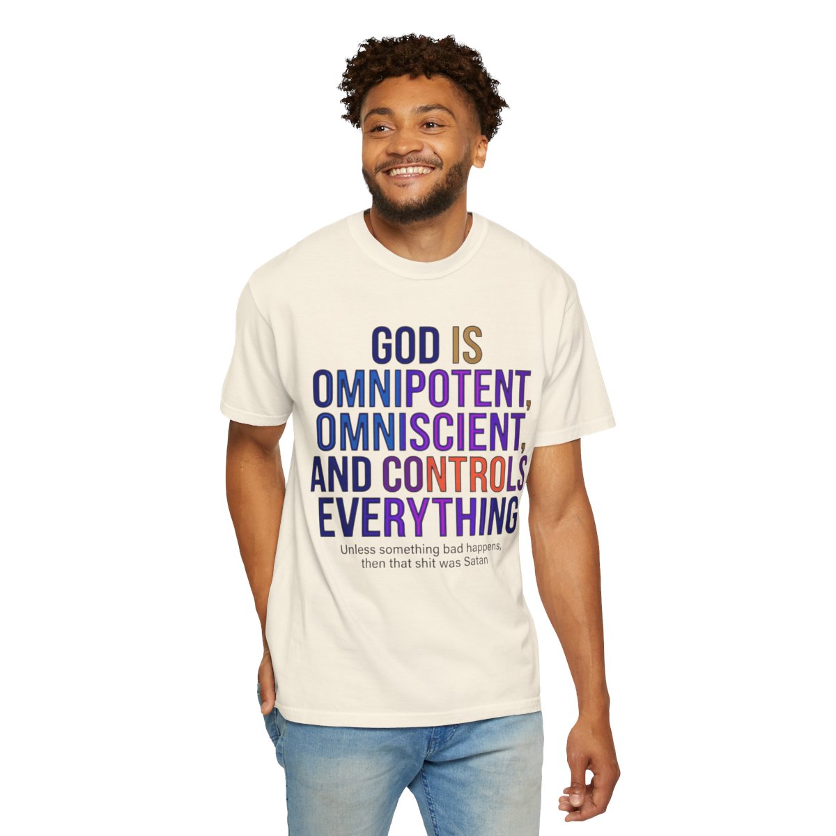 Color: Ivory | God Controls Everything Unisex Garment-Dyed Tee