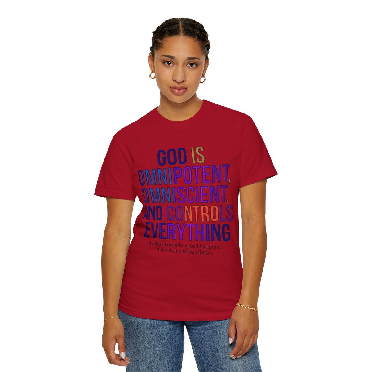 Color: Red | God Controls Everything Unisex Garment-Dyed Tee