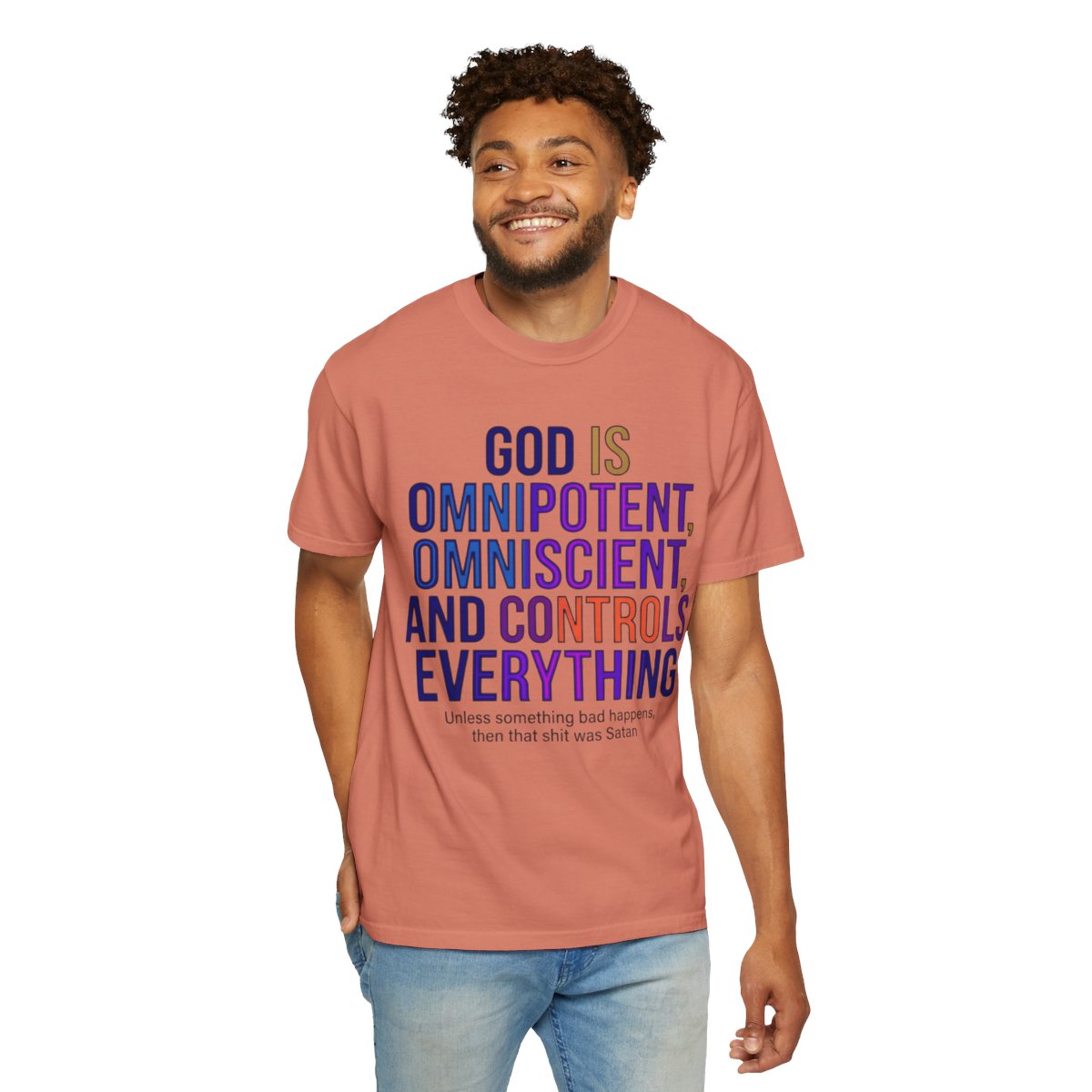 Color: Terracotta | God Controls Everything Unisex Garment-Dyed Tee