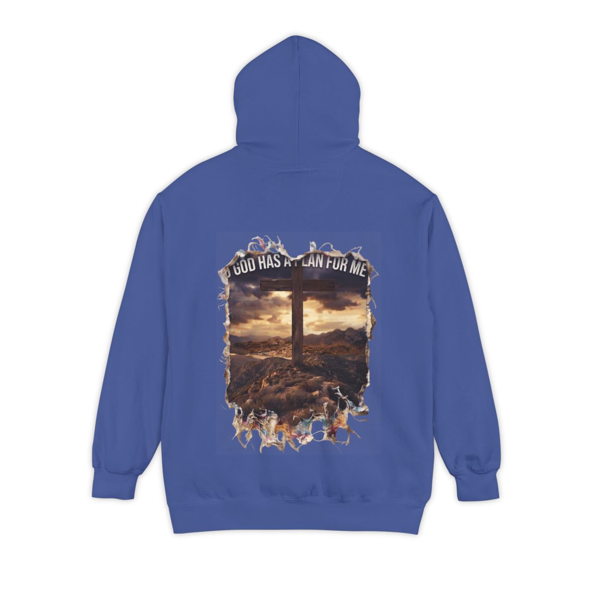 Color: Flo Blue | God Has A Plan For Me Garment-Dyed Hoodie