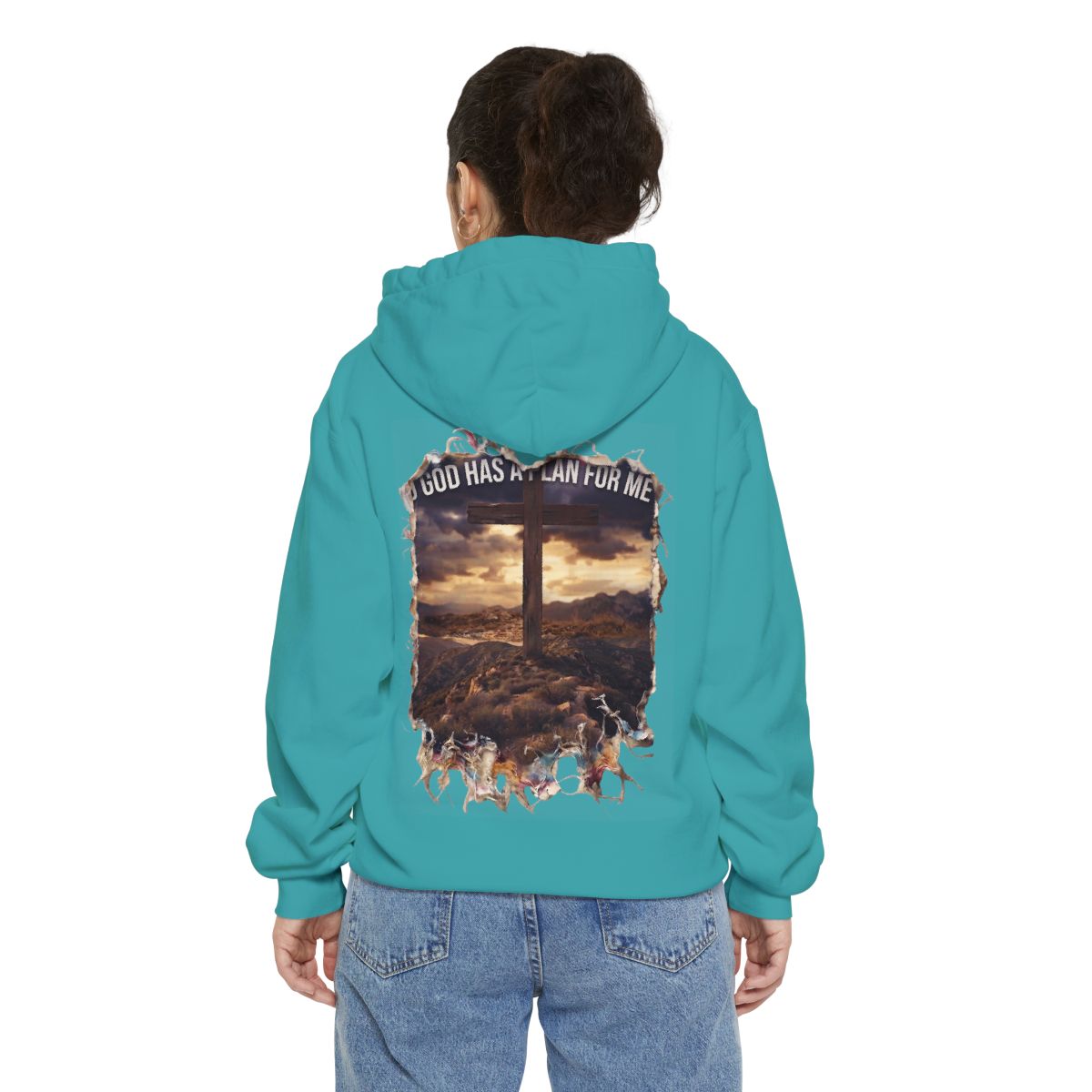 Color: Seafoam | God Has A Plan For Me Garment-Dyed Hoodie