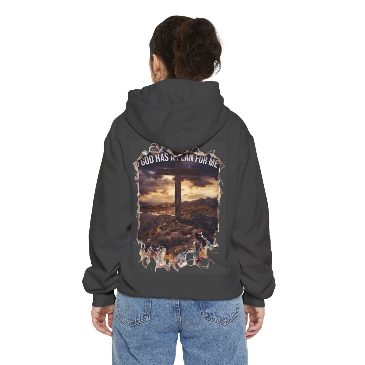 Color: Pepper | God Has A Plan For Me Garment-Dyed Hoodie