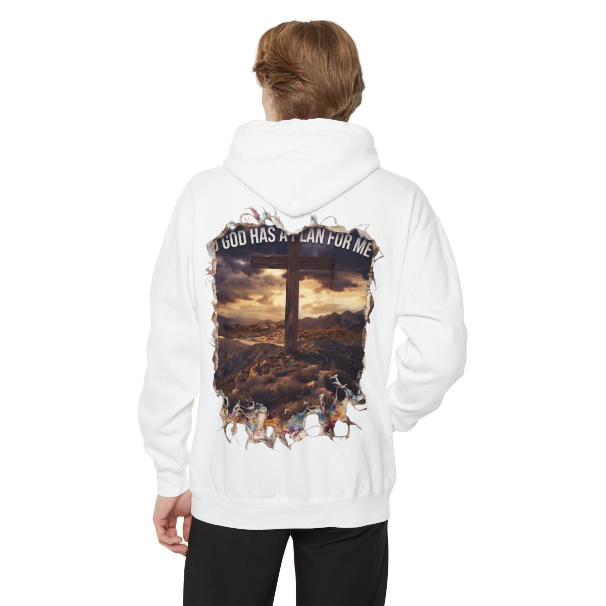 Color: White | God Has A Plan For Me Garment-Dyed Hoodie