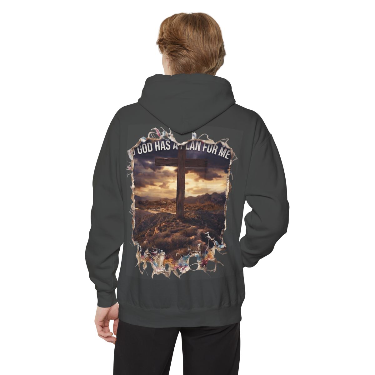 Color: Pepper | God Has A Plan For Me Garment-Dyed Hoodie