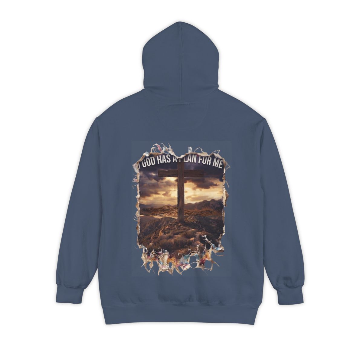 Color: Denim | God Has A Plan For Me Garment-Dyed Hoodie
