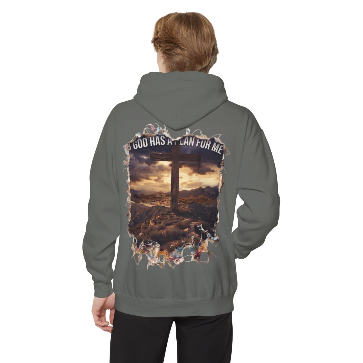 Color: Grey | God Has A Plan For Me Garment-Dyed Hoodie