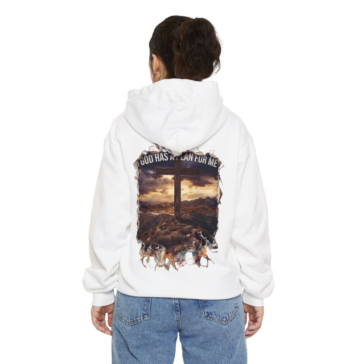Color: White | God Has A Plan For Me Garment-Dyed Hoodie