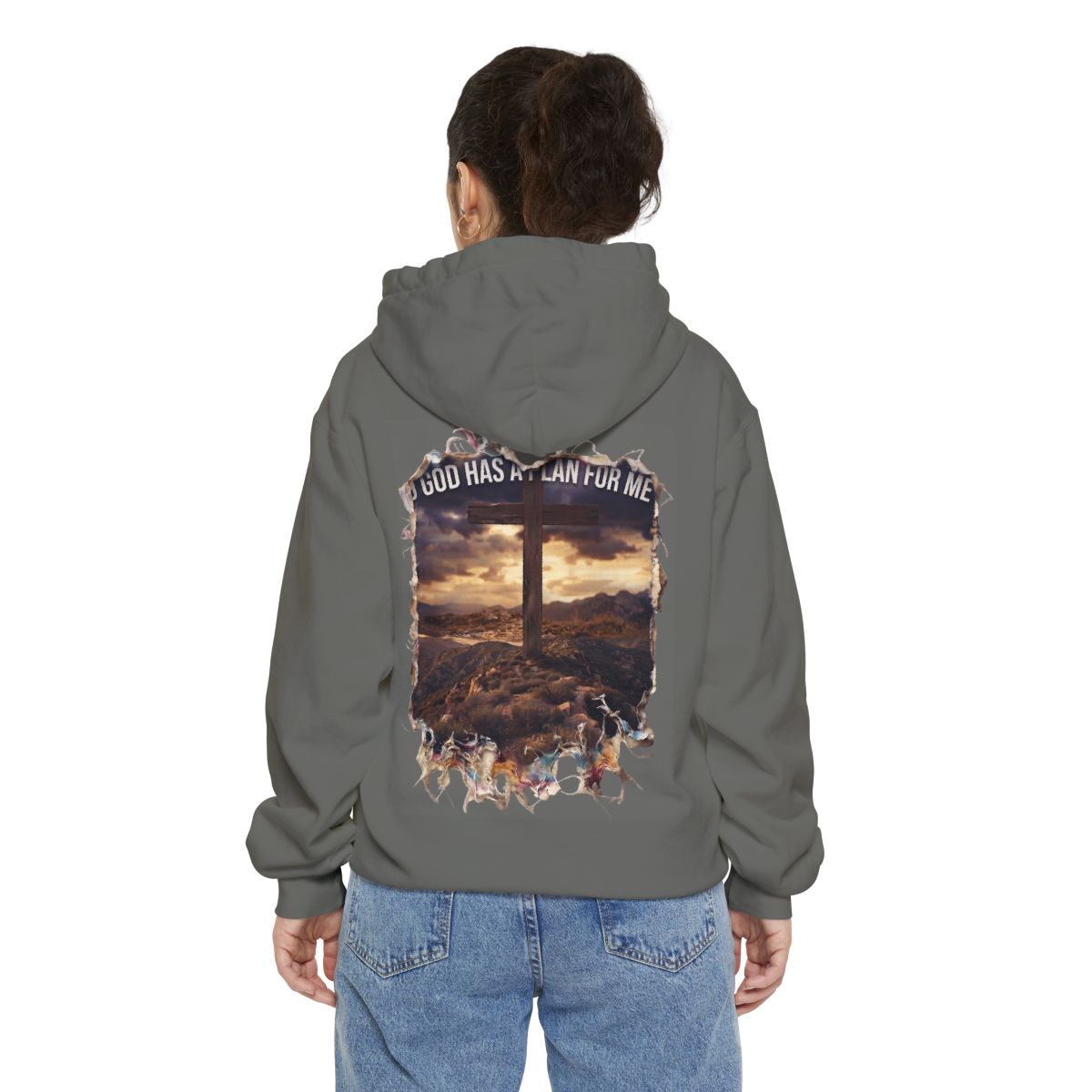 Color: Grey | God Has A Plan For Me Garment-Dyed Hoodie