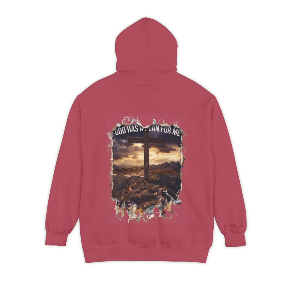 Color: Crimson | God Has A Plan For Me Garment-Dyed Hoodie