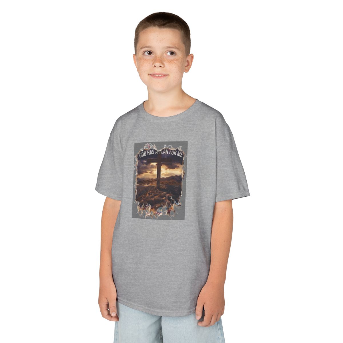 Color: Sport Grey | God Has A Plan For Me Kids Tee