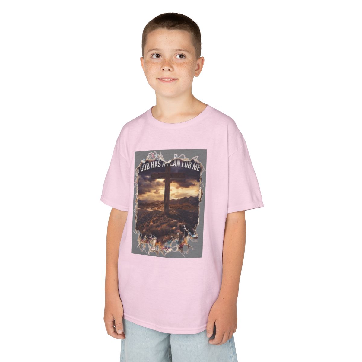 Color: Light Pink | God Has A Plan For Me Kids Tee