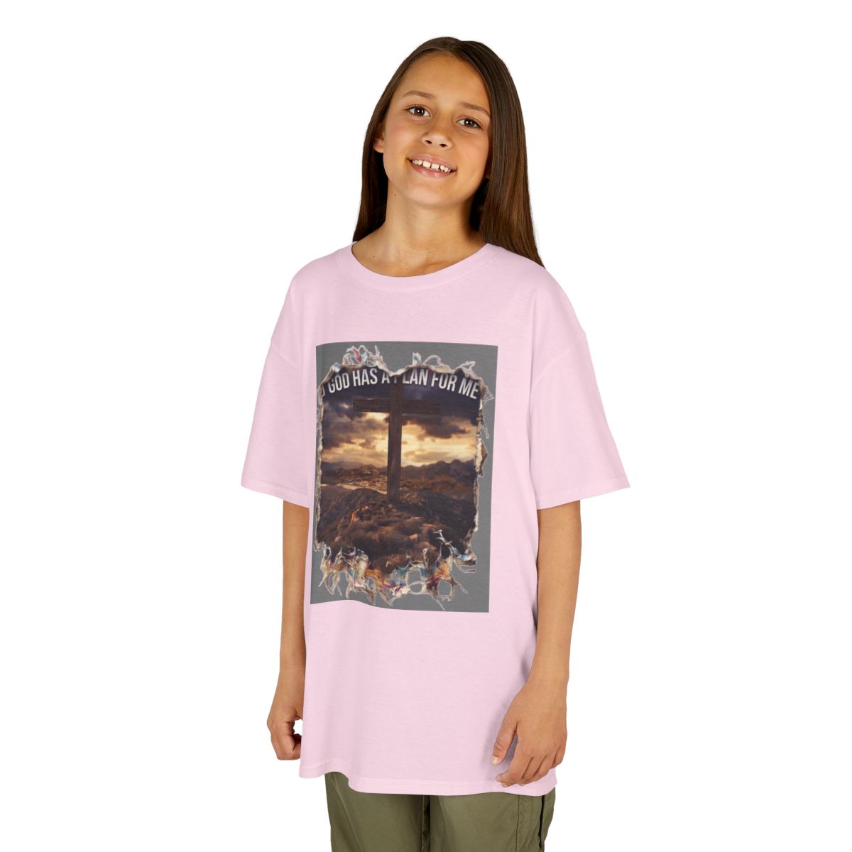 Color: Light Pink | God Has A Plan For Me Kids Tee