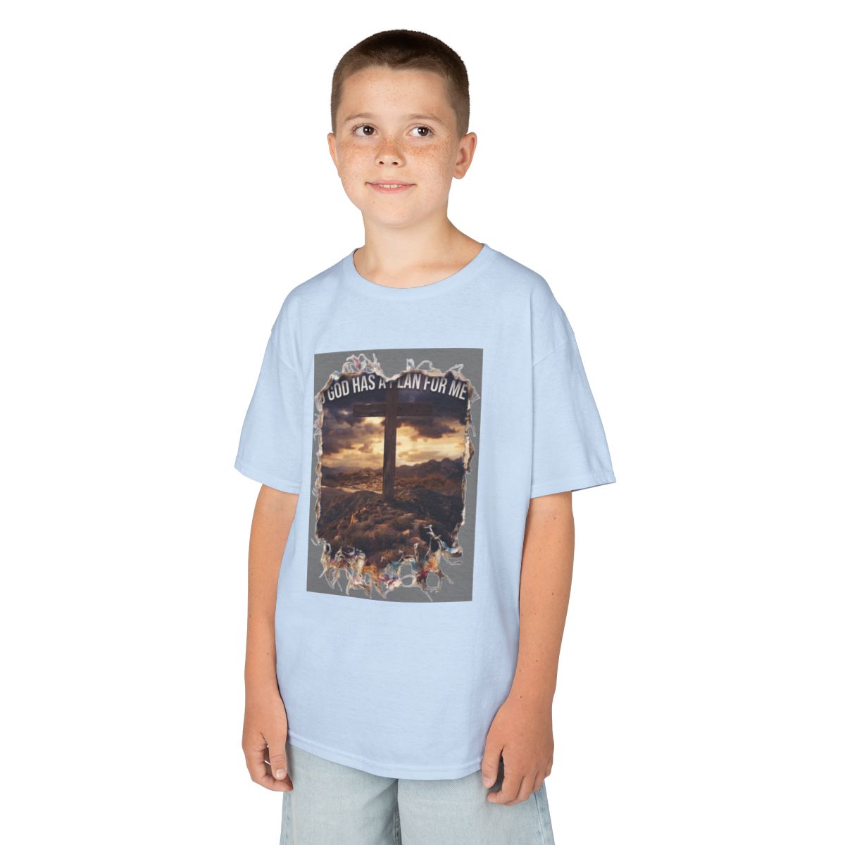 Color: Light Blue | God Has A Plan For Me Kids Tee