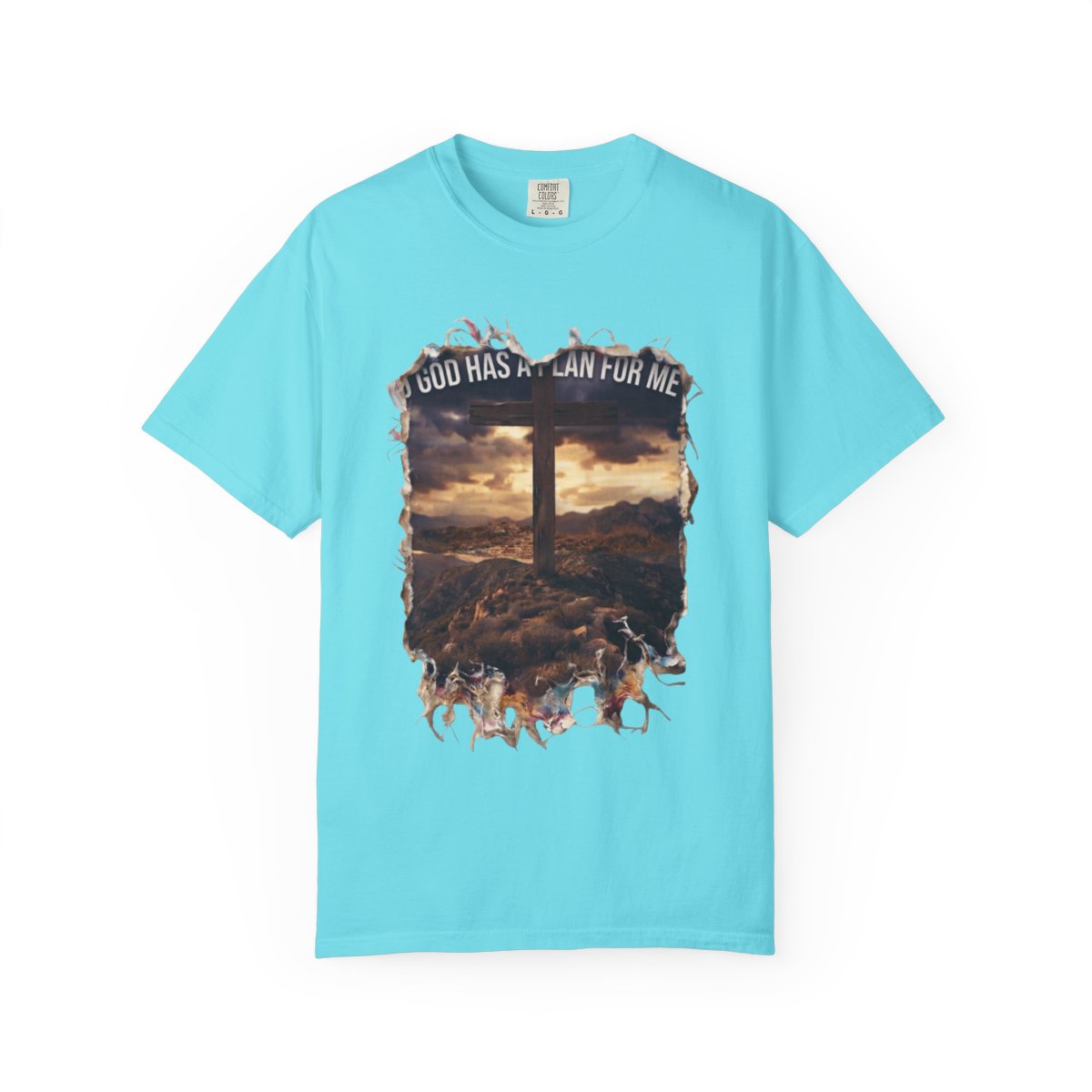Color: Lagoon Blue | God Has A Plan For Me Unisex Garment-Dyed Tee