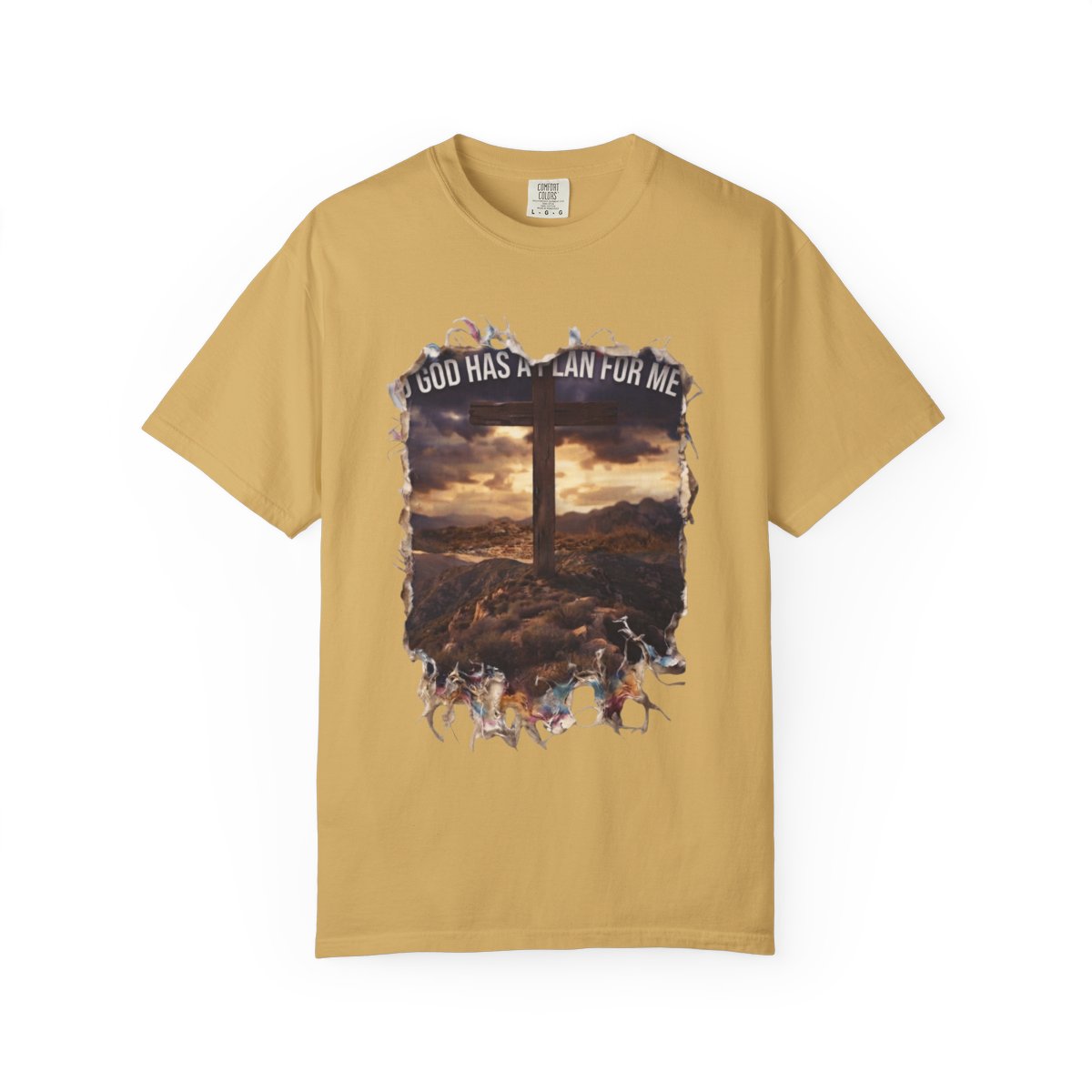 Color: Mustard | God Has A Plan For Me Unisex Garment-Dyed Tee