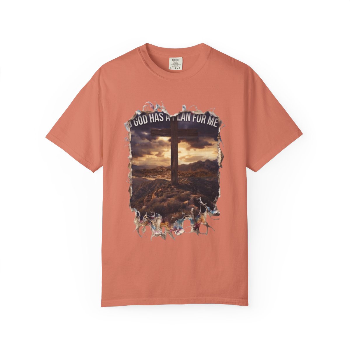 Color: Terracotta | God Has A Plan For Me Unisex Garment-Dyed Tee