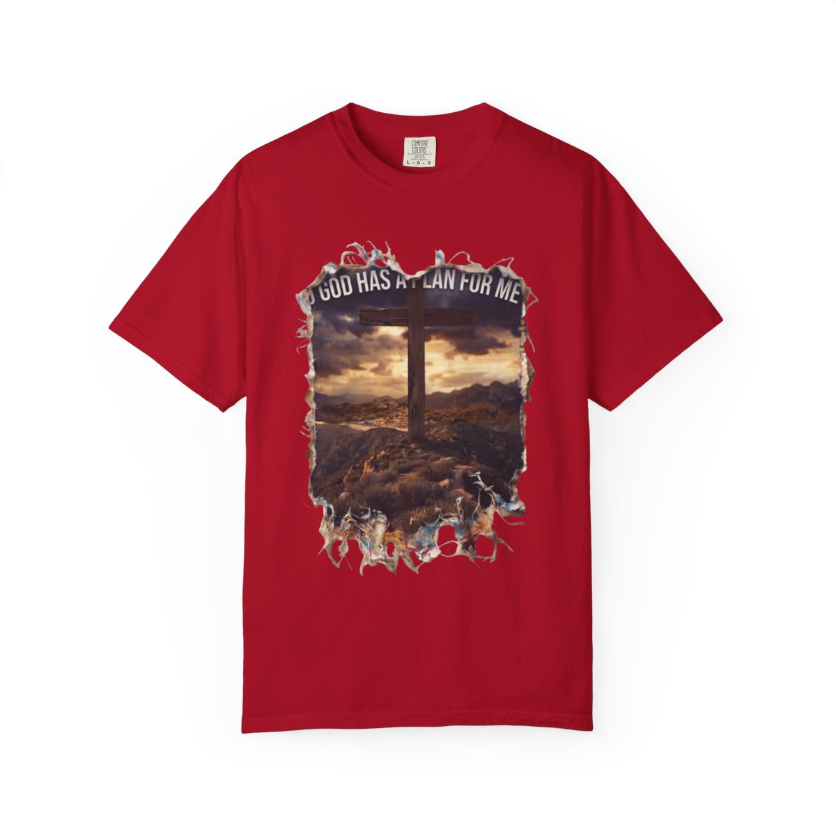 Color: Red | God Has A Plan For Me Unisex Garment-Dyed Tee