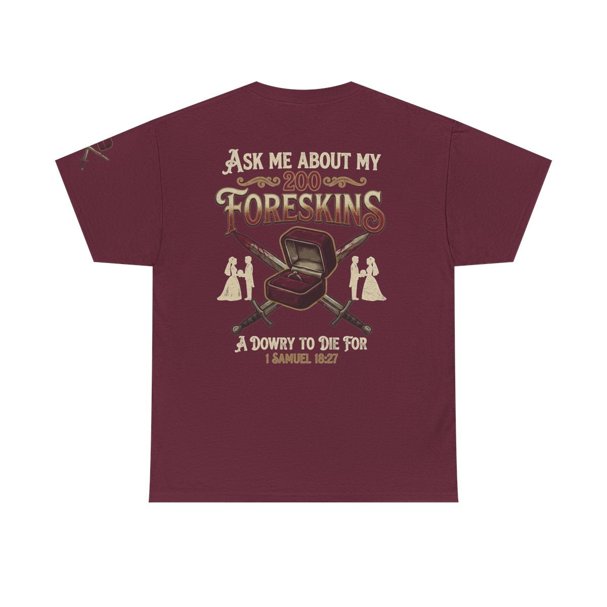 Color: Maroon | Good Book Series 200 Foreskins Premium Graphic Tee