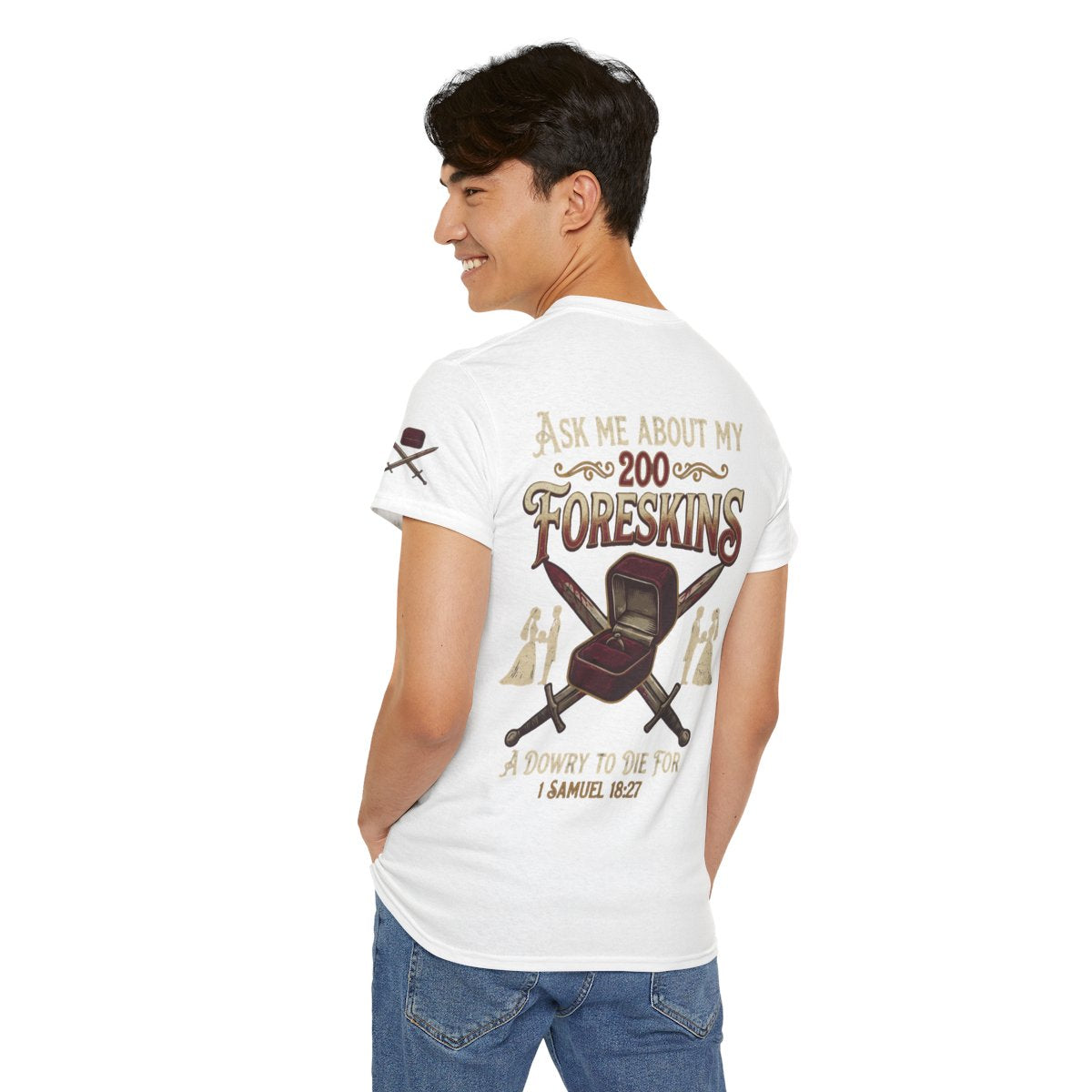 Color: White | Good Book Series 200 Foreskins Premium Graphic Tee