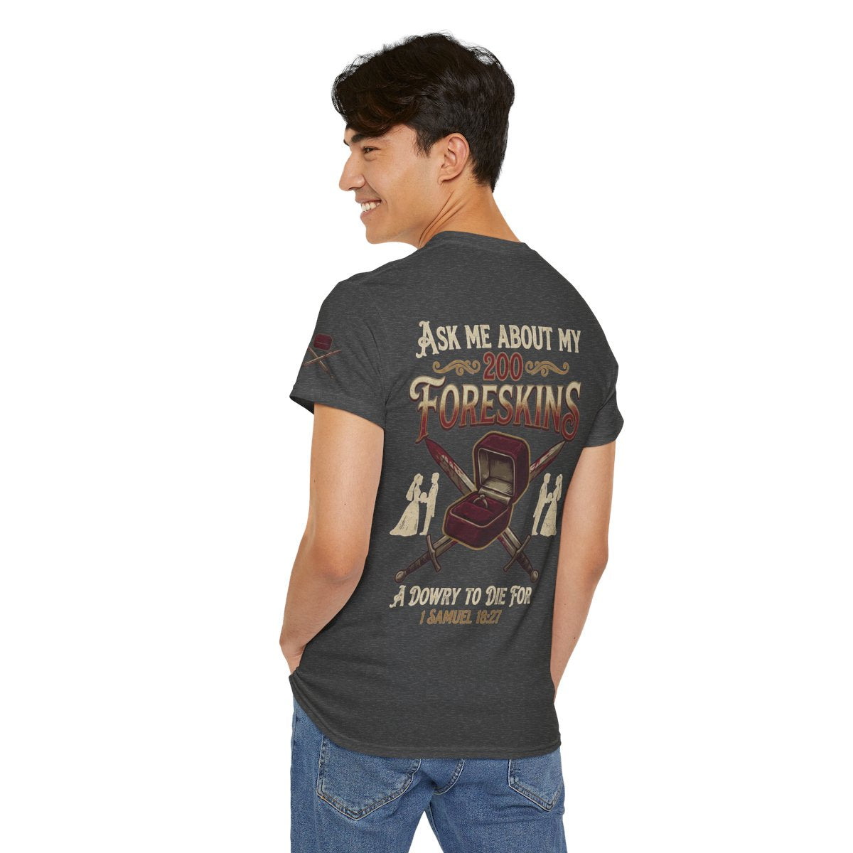 Color: Dark Heather | Good Book Series 200 Foreskins Premium Graphic Tee