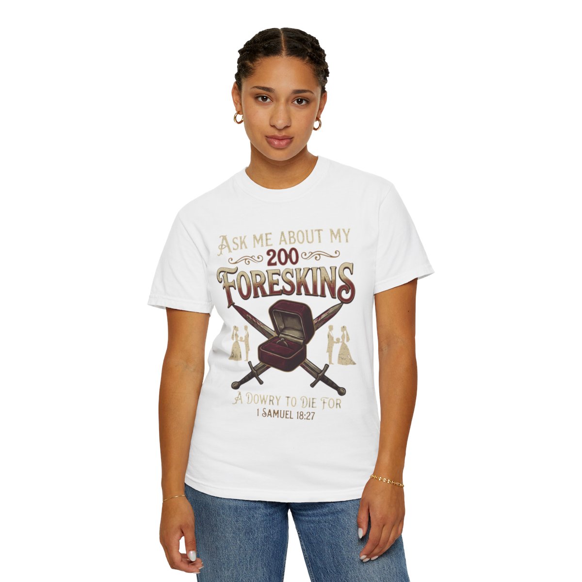 Color: White | Good Book Series 200 Foreskins Unisex Garment-Dyed Tee