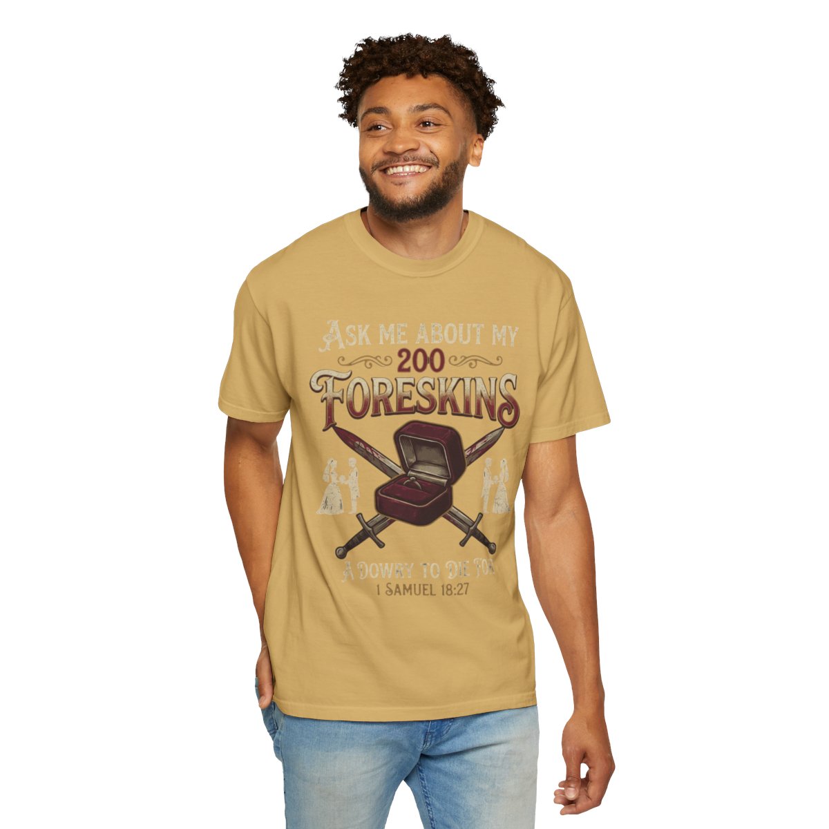 Color: Mustard | Good Book Series 200 Foreskins Unisex Garment-Dyed Tee