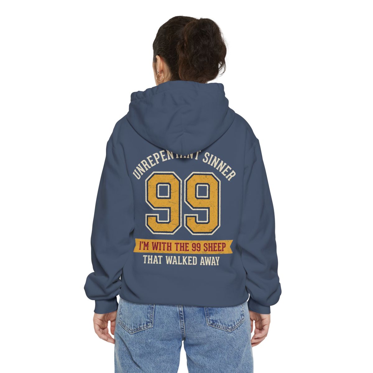 Color: Denim | Good Book Series 99 Unrepentant Sinner Garment-Dyed Hoodie