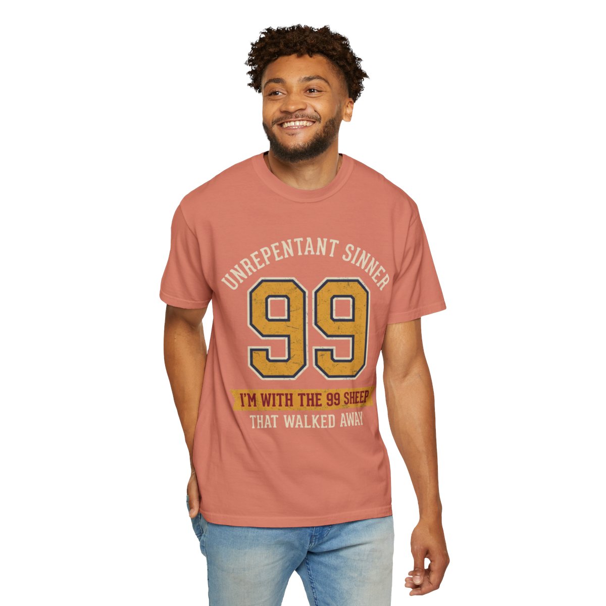 Color: Terracotta | Good Book Series 99 Unrepentant Sinner Unisex Garment-Dyed Tee