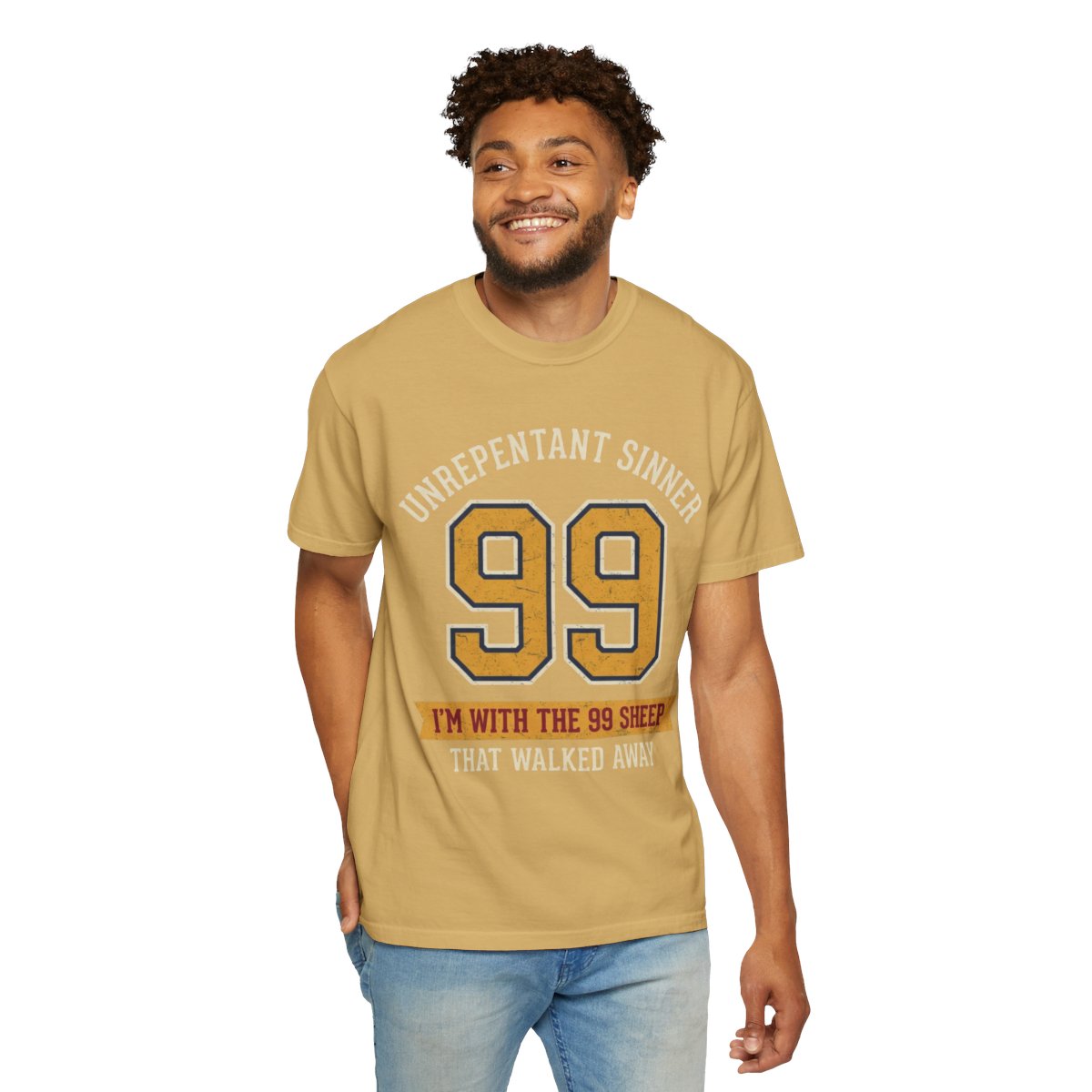Color: Mustard | Good Book Series 99 Unrepentant Sinner Unisex Garment-Dyed Tee