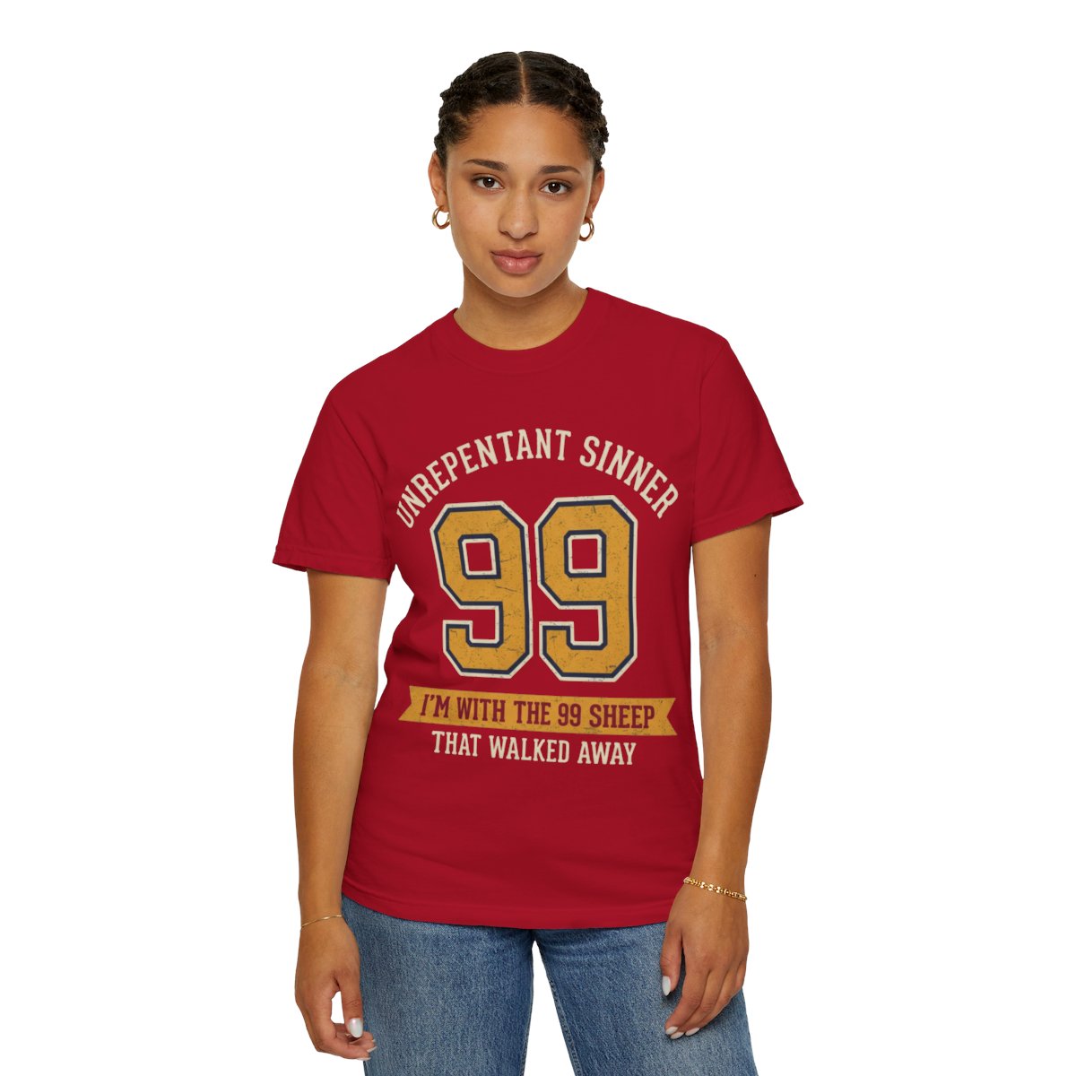 Color: Red | Good Book Series 99 Unrepentant Sinner Unisex Garment-Dyed Tee