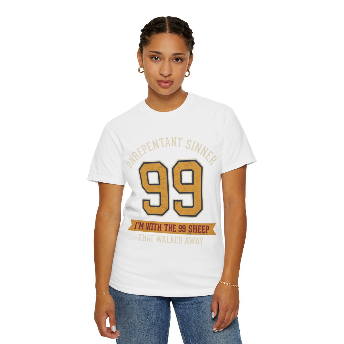 Color: White | Good Book Series 99 Unrepentant Sinner Unisex Garment-Dyed Tee