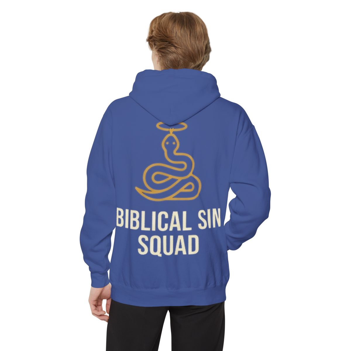 Color: Flo Blue | Good Book Series Biblical Sin Squad Garment-Dyed Hoodie