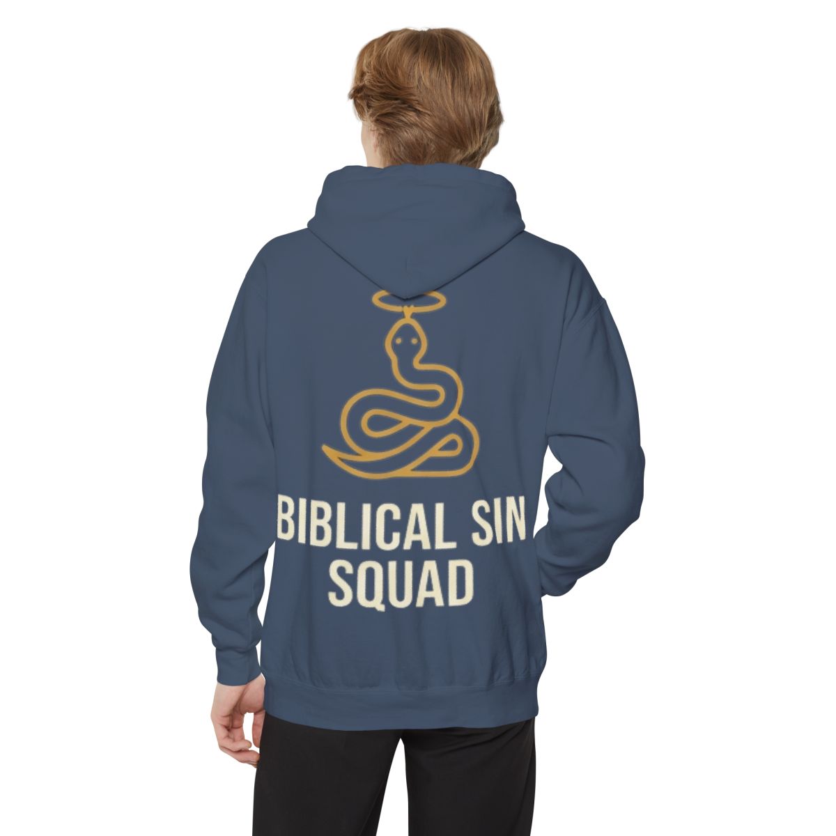 Color: Denim | Good Book Series Biblical Sin Squad Garment-Dyed Hoodie