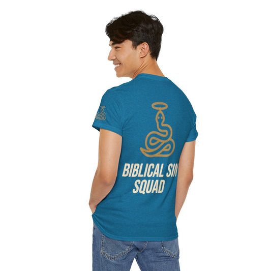 Color: Antique Sapphire | Good Book Series Biblical Sin Squad Premium Graphic Tee