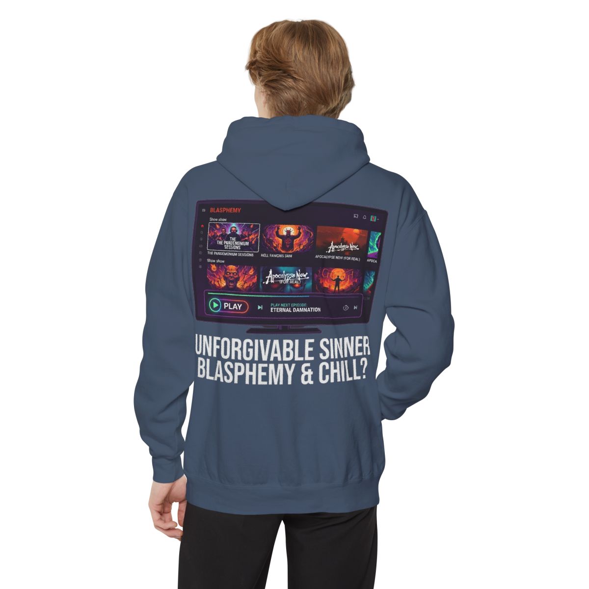 Color: Denim | Good Book Series Blasphemy & Chill Garment-Dyed Hoodie