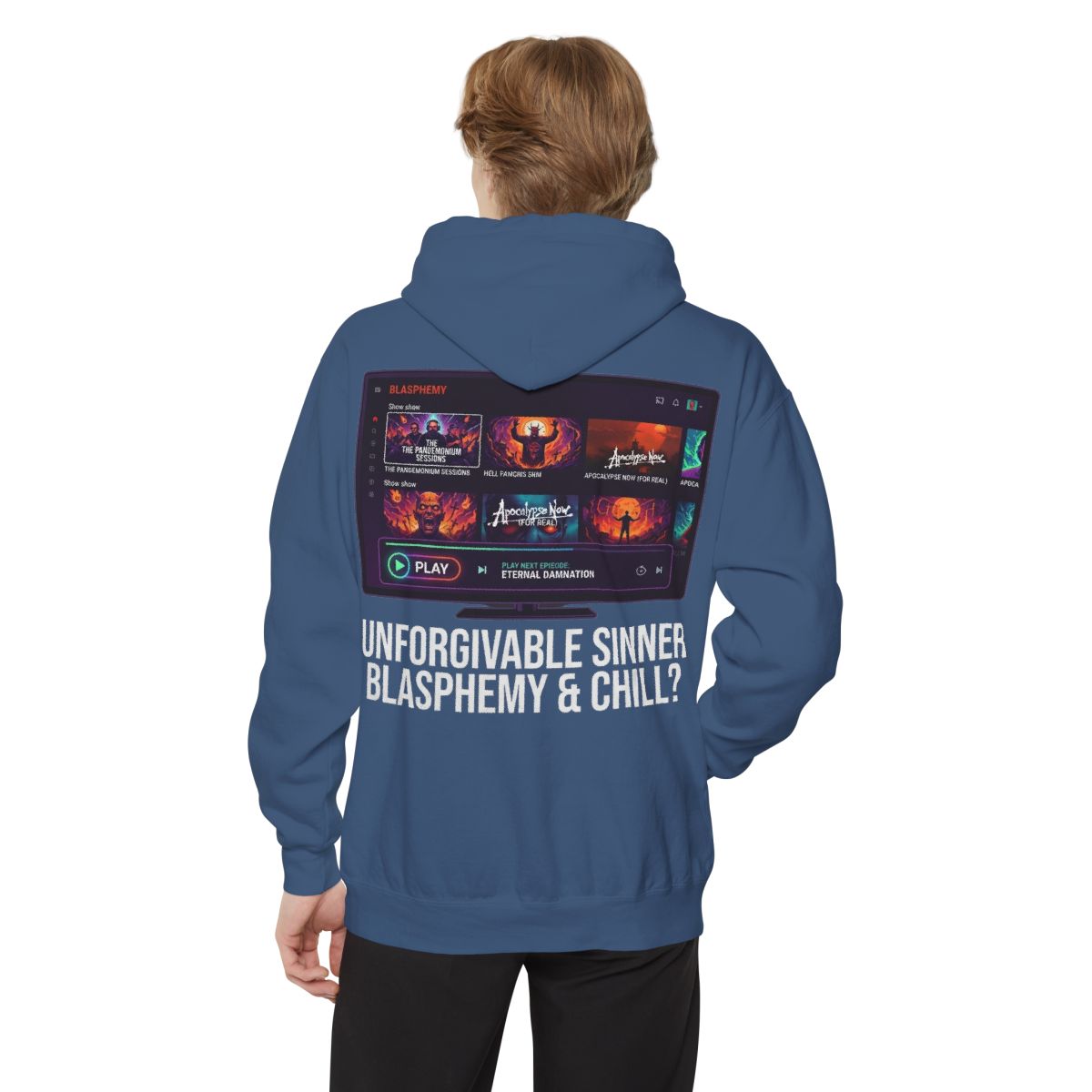 Color: True Navy | Good Book Series Blasphemy & Chill Garment-Dyed Hoodie