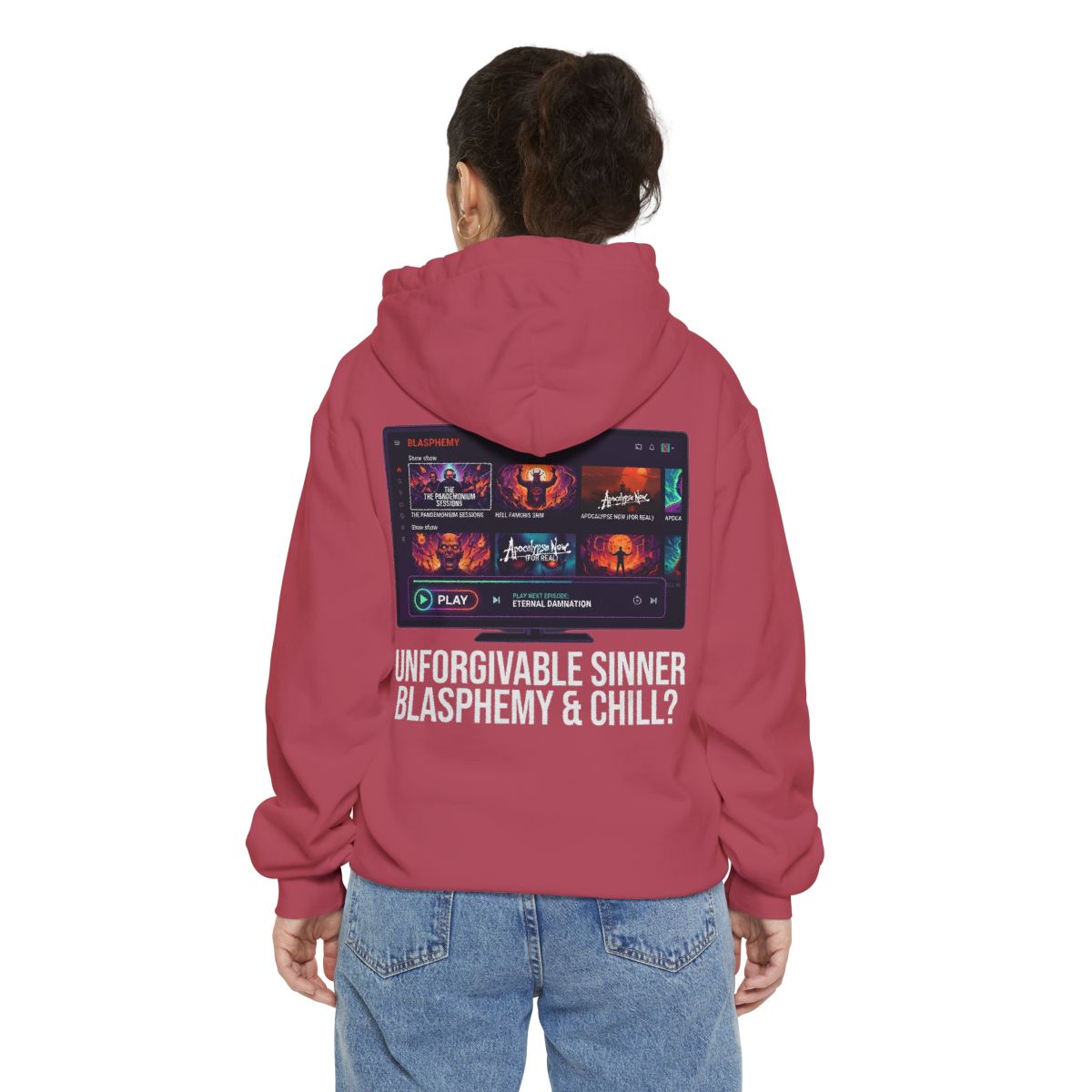 Color: Crimson | Good Book Series Blasphemy & Chill Garment-Dyed Hoodie