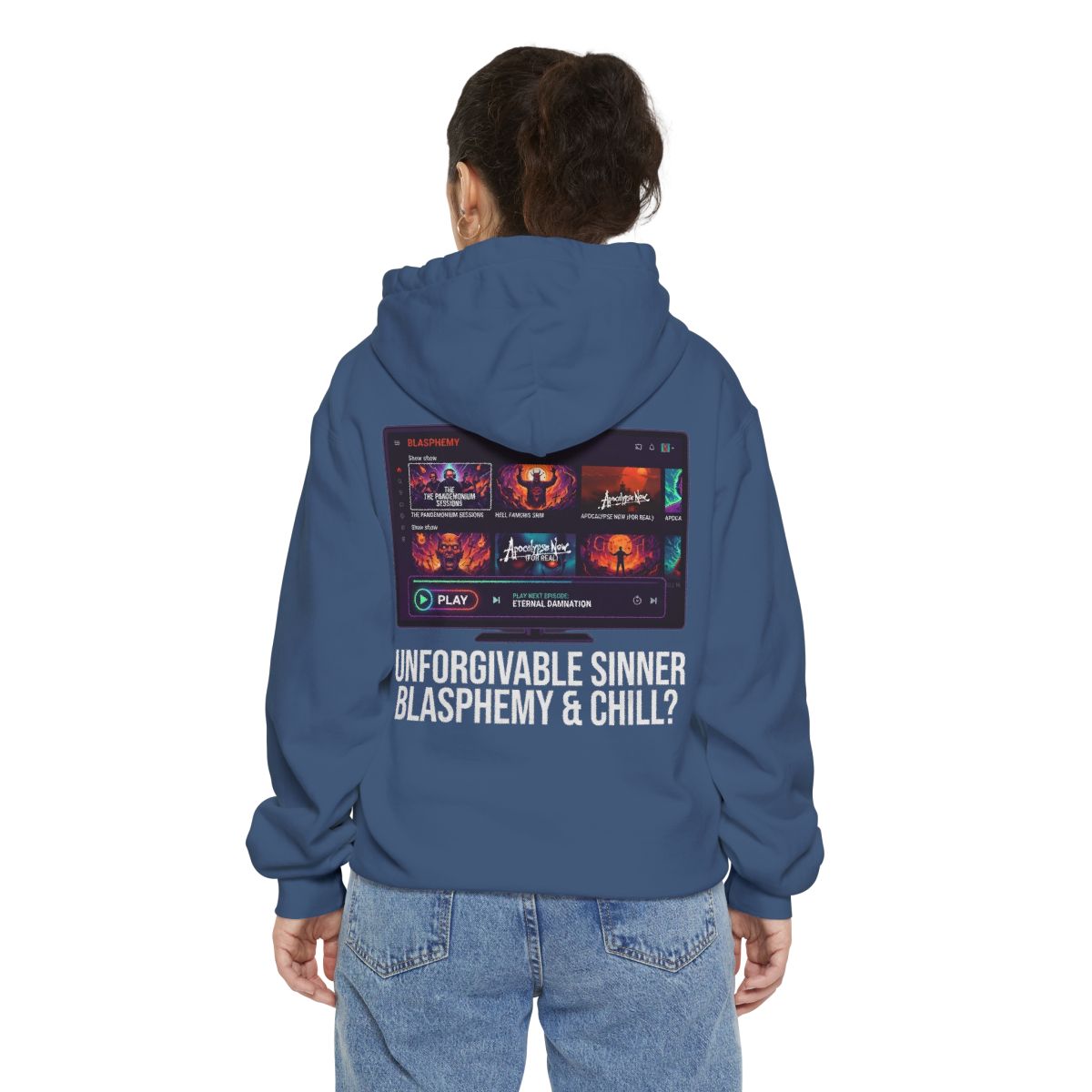 Color: True Navy | Good Book Series Blasphemy & Chill Garment-Dyed Hoodie