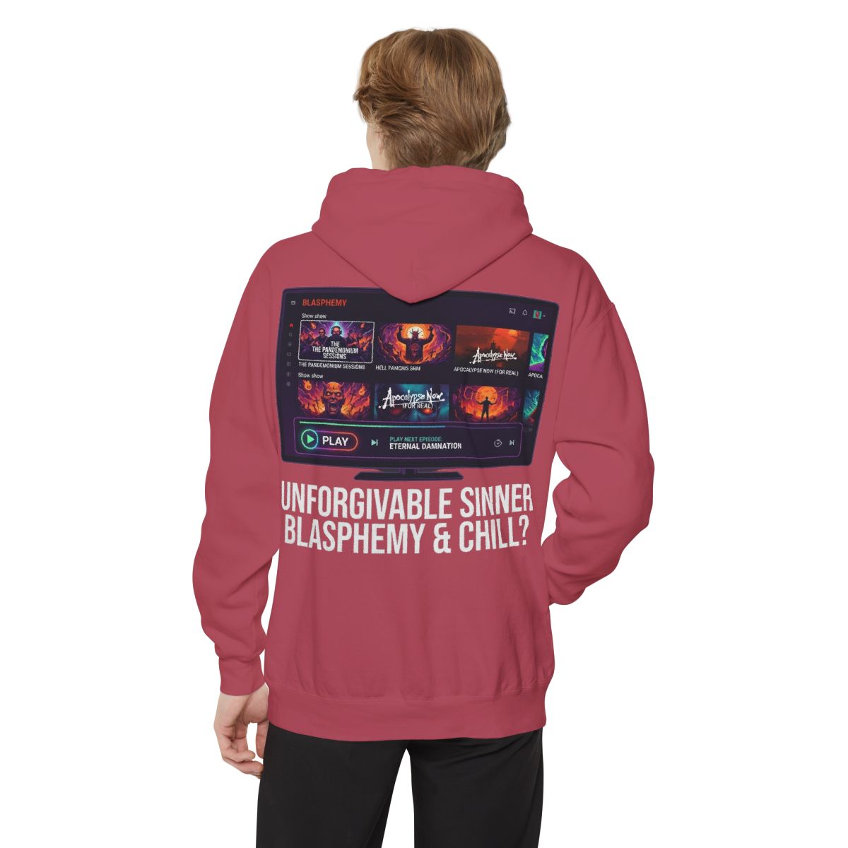 Color: Crimson | Good Book Series Blasphemy & Chill Garment-Dyed Hoodie
