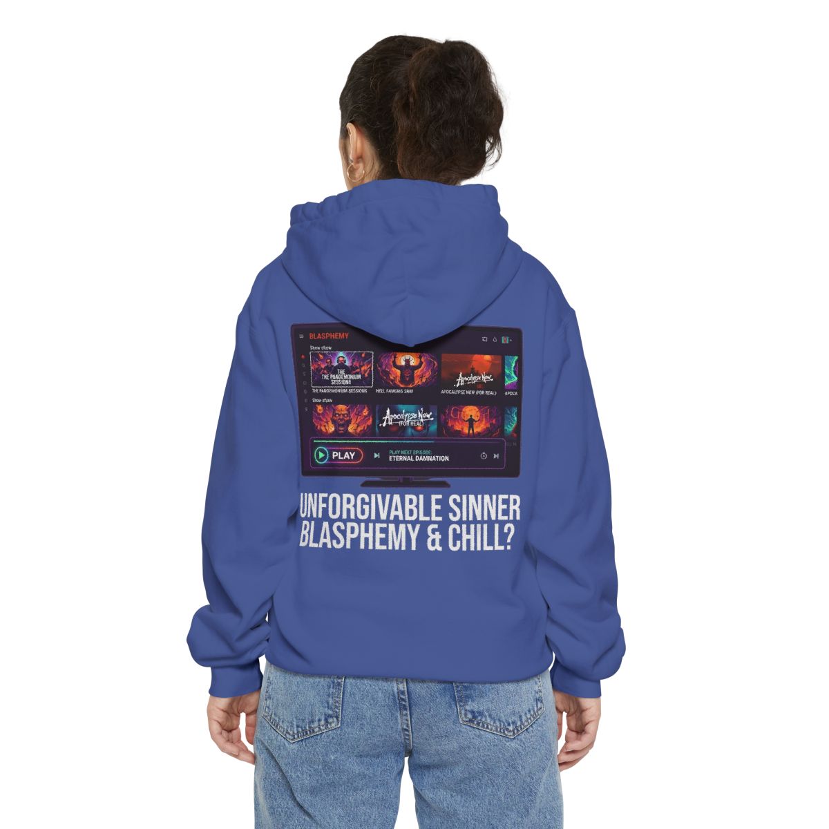 Color: Flo Blue | Good Book Series Blasphemy & Chill Garment-Dyed Hoodie