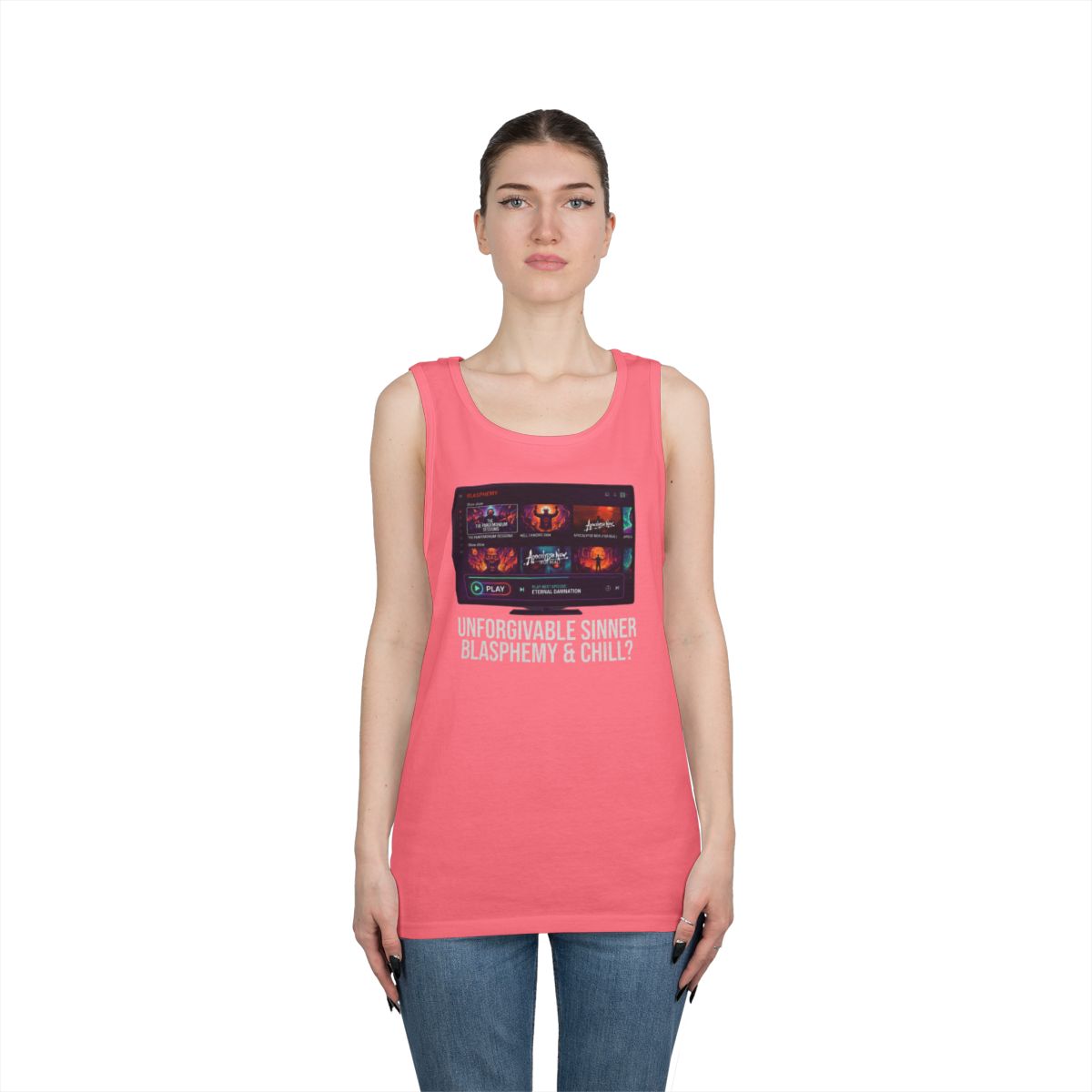 Color: Safety Pink | Good Book Series Blasphemy & Chill Tank Top