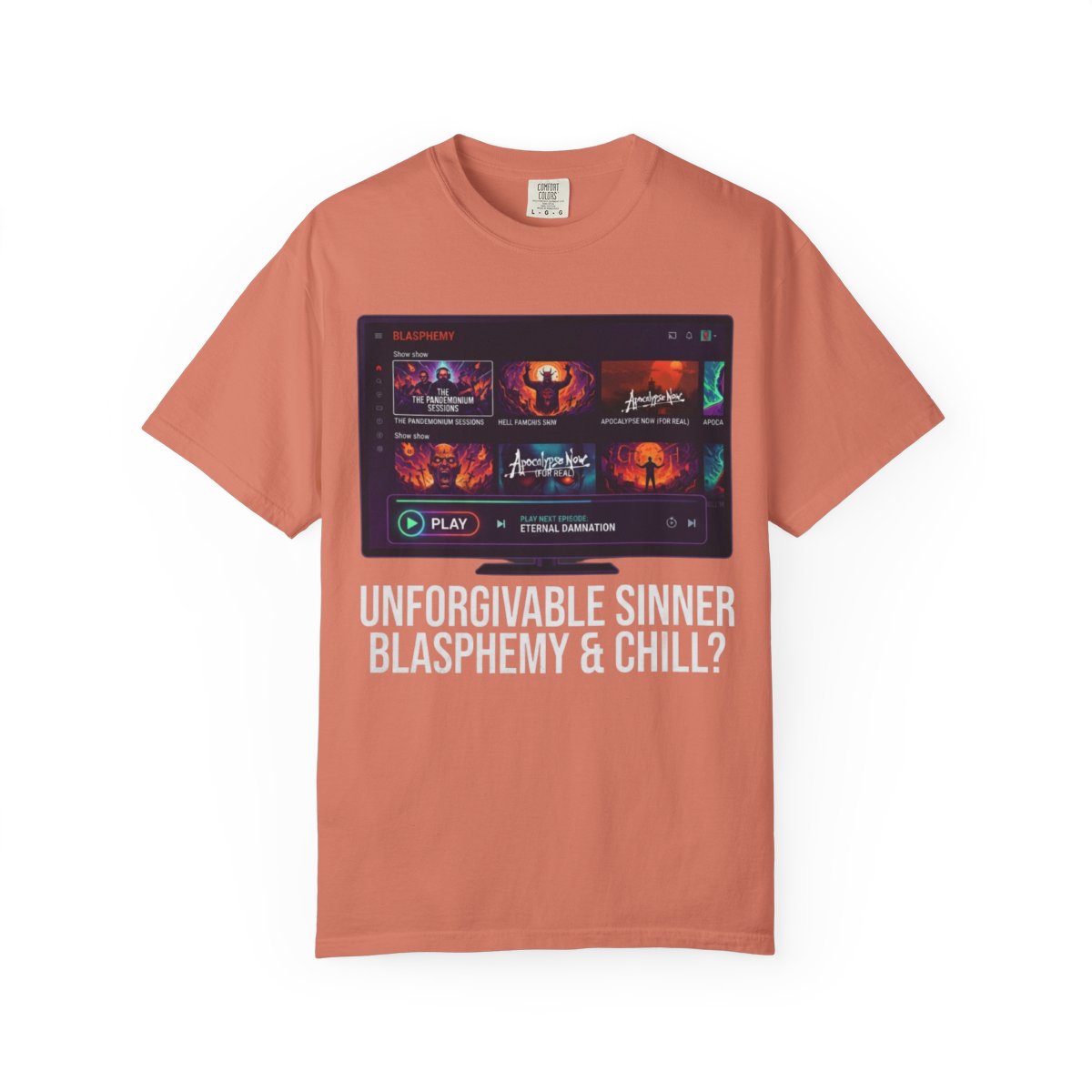 Color: Terracotta | Good Book Series Blasphemy & Chill Unisex Garment-Dyed Tee