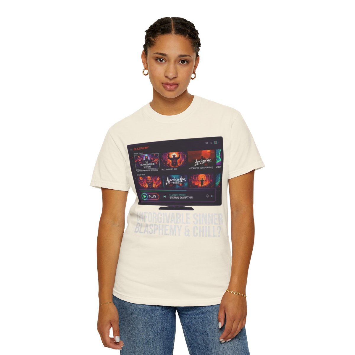 Color: Ivory | Good Book Series Blasphemy & Chill Unisex Garment-Dyed Tee