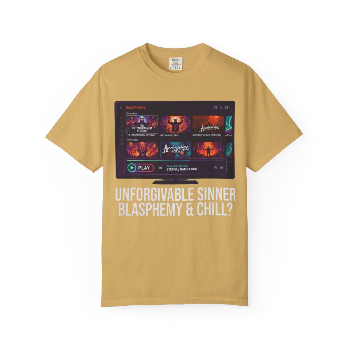 Color: Mustard | Good Book Series Blasphemy & Chill Unisex Garment-Dyed Tee