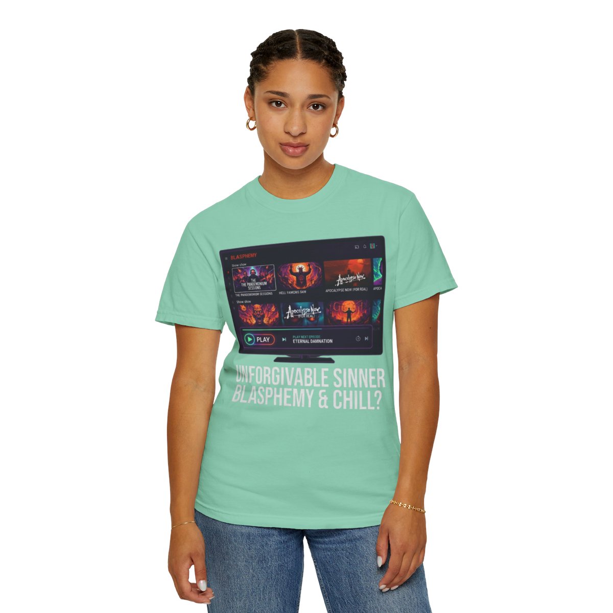 Color: Island Reef | Good Book Series Blasphemy & Chill Unisex Garment-Dyed Tee